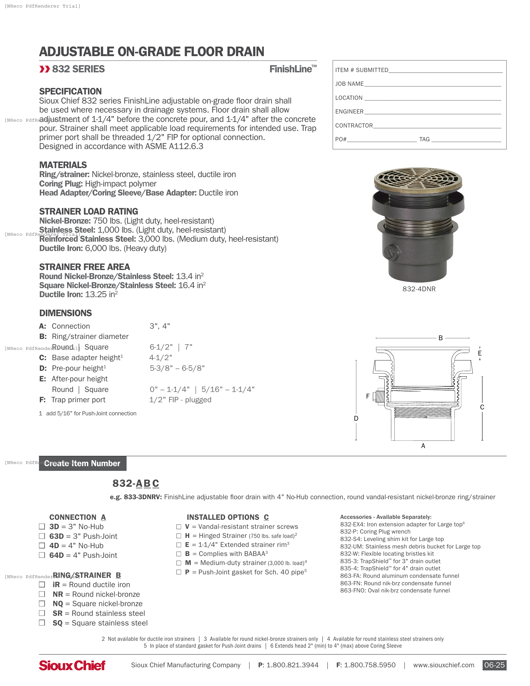 832 SERIES - FINISHLINE ADJUSTABLE FLOOR DRAIN IRON (LG) - SPEC SHEET.PDF Specification Document